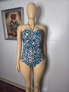 Blue Motion Teal & White One-Piece Swimsuit Size US/2X